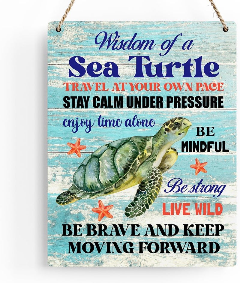 BELLOWDEER Sea Turtle Decor Inspirational Turtle Decor Plaque Signs Gifts for Turtle Lovers Gift Ideas for Friends Office Bedroom Living Room Home Beach House Nursery Wall Art Decor Wooden Hanging Sign 8x10 Inch - Image 1